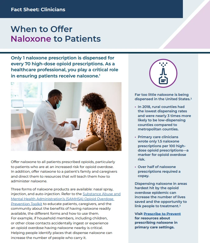 Naloxone Fact Sheet for Clinicians Image of Naloxone fact sheet for clinicians